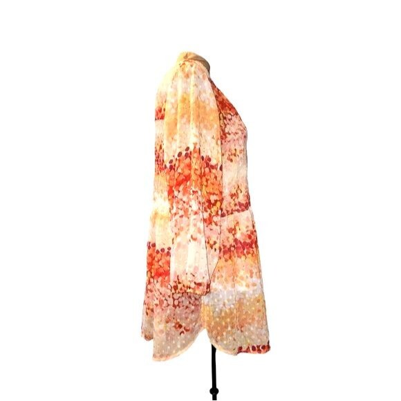 Hope Springs Orange Sunset Clip Dot Sheer Top & Cream Cami Blouse Plus Size 2XL - Picture 2 of 12